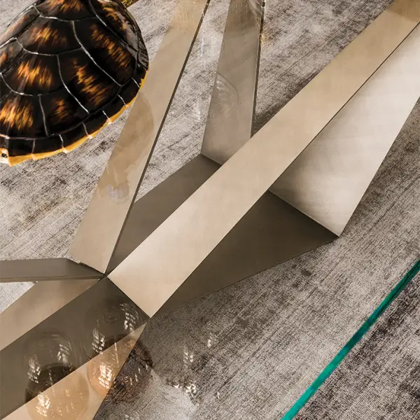 Mesa de comedor moderna cristal de 300x100 Skorpio patas Bronce