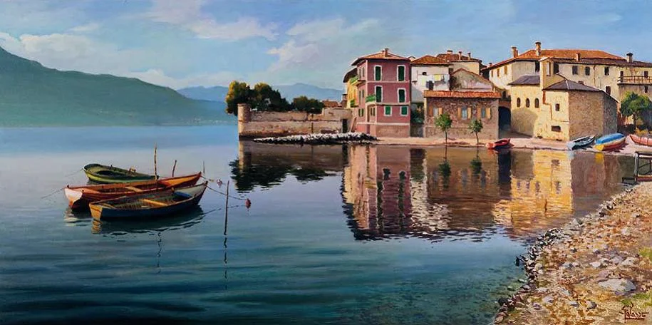 Cuadro canvas paese sul lago