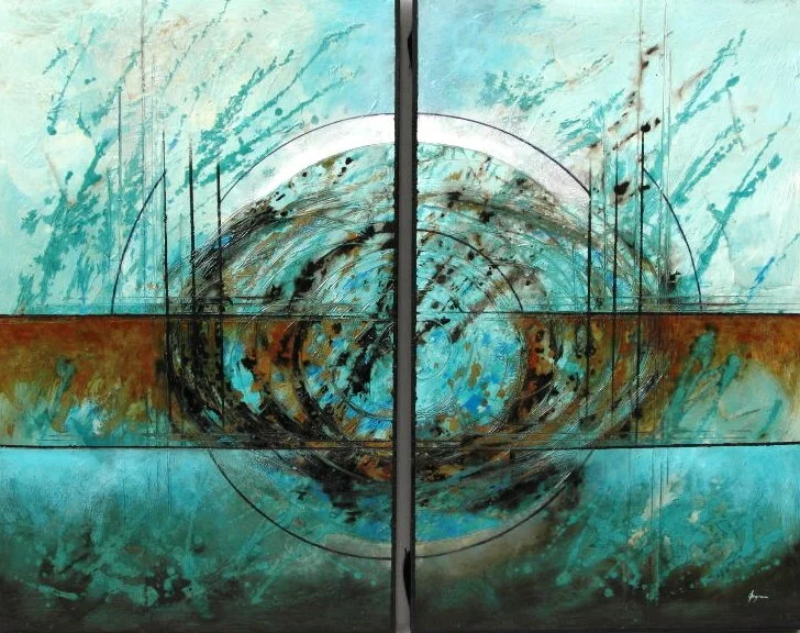 Cuadro abstracto diptico azul cerulero