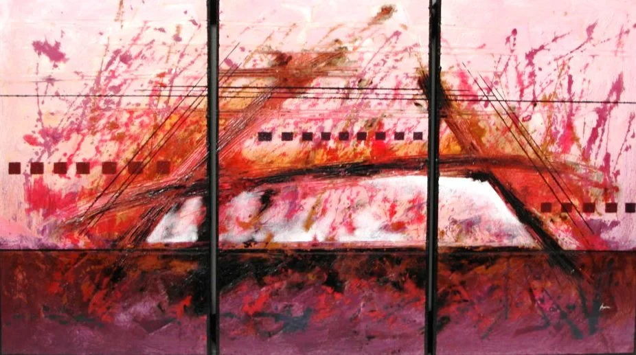 Cuadro abstracto triptico abstraccion mecanica