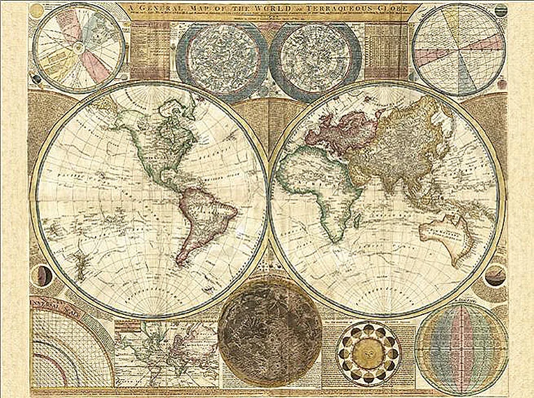Cuadro canvas mapa globo terraqueo 1794