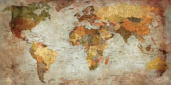 Cuadro canvas mapa mundi actual aspecto envejecido