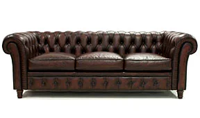Sofá Chesterfield cuero auténtico con capitoné