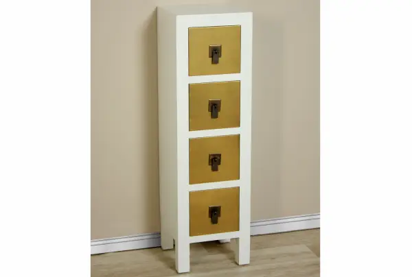 Mueble auxiliar 4 cajones blanco y oro Vintage Bise