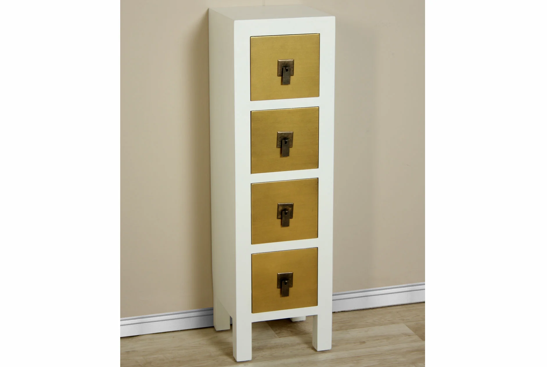 Mueble auxiliar 4 cajones blanco y oro Vintage Bise