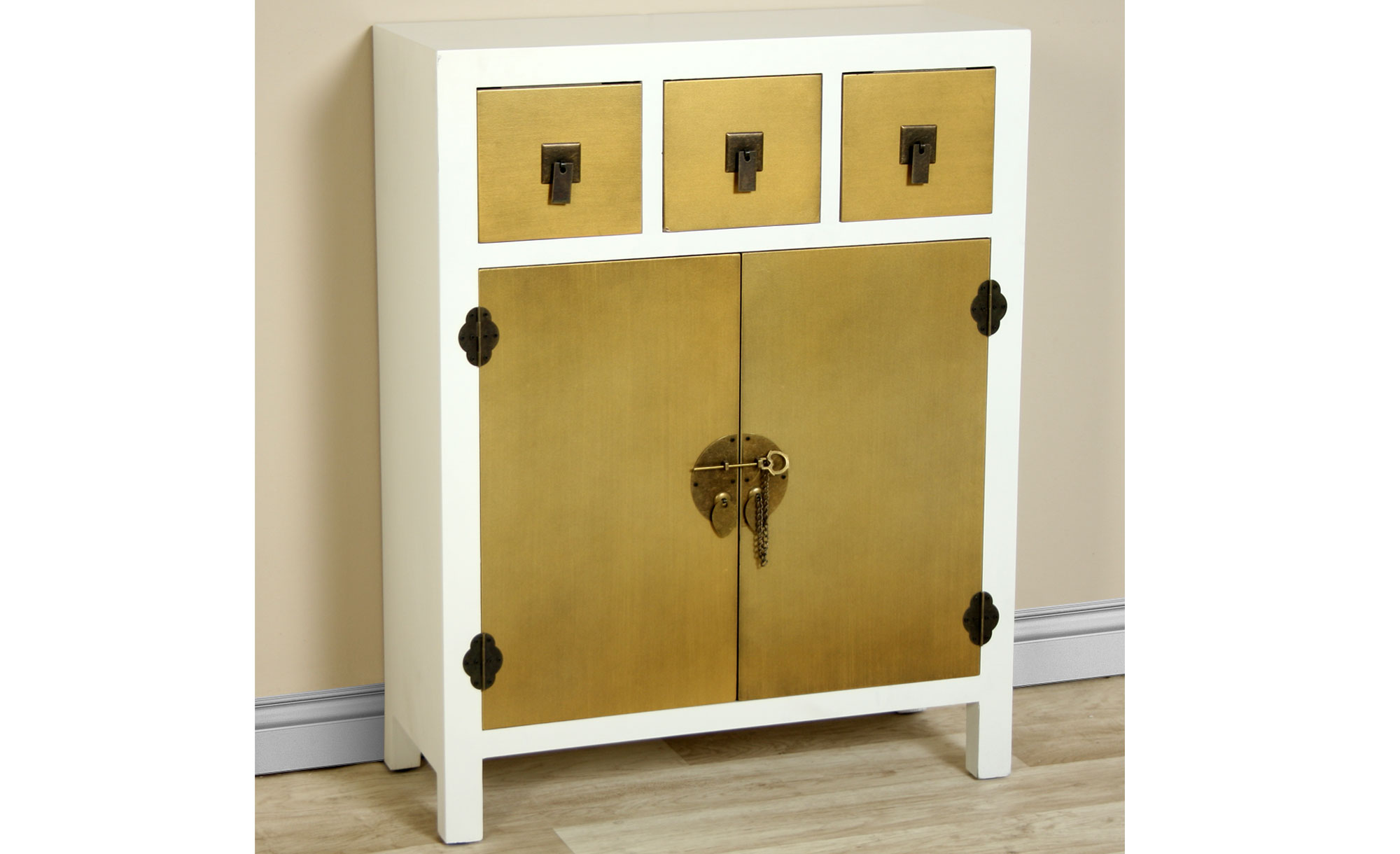 Mueble de entrada blanco y oro Vintage Bise