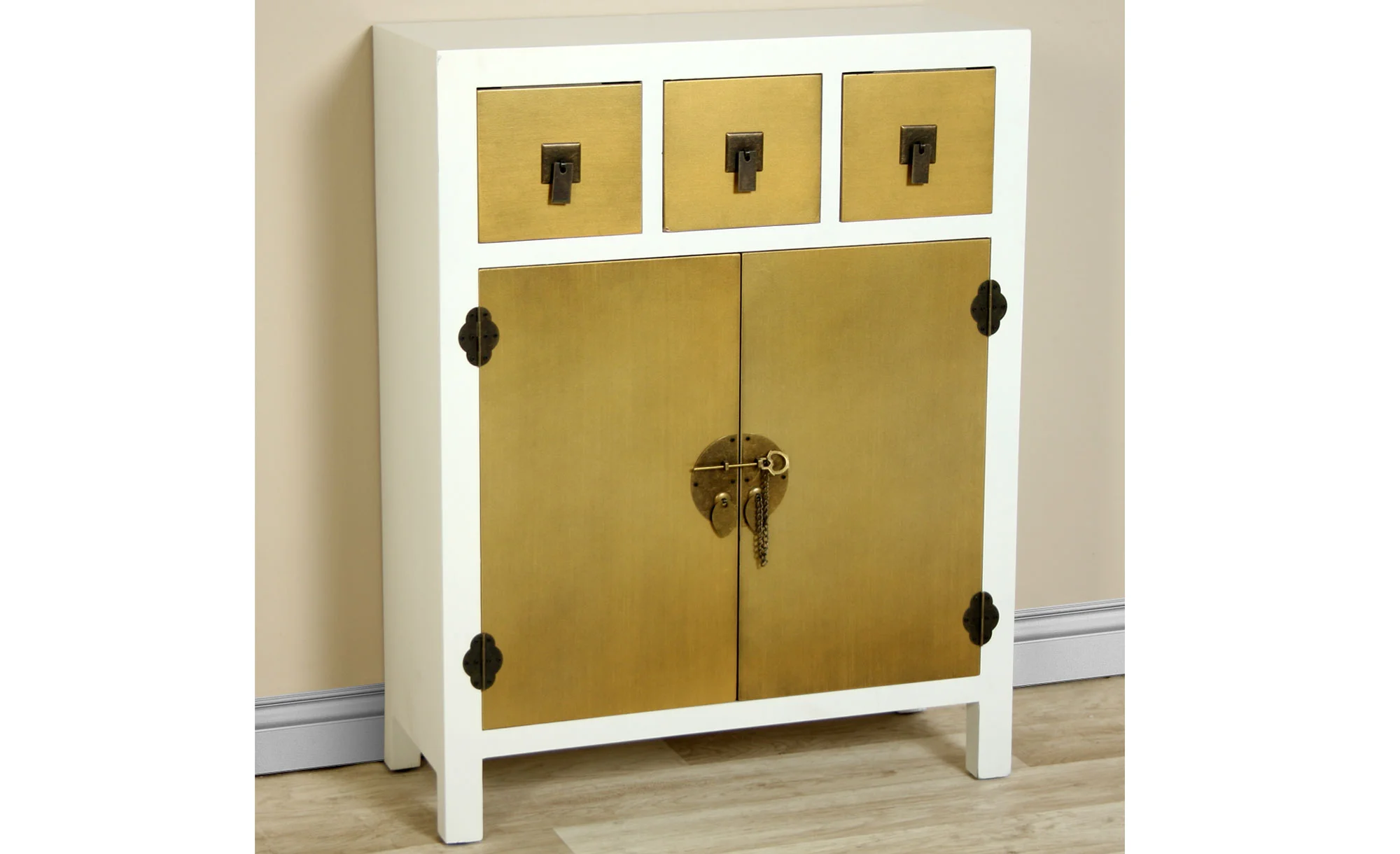 Mueble de entrada blanco y oro Vintage Bise