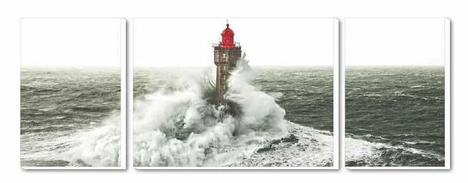 Cuadro Tríptico Canvas Le phare Jument