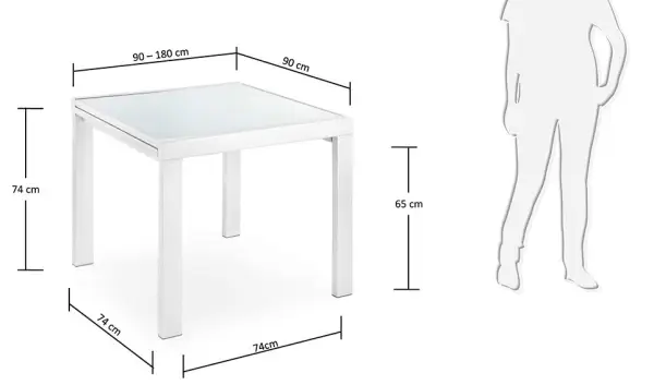 Mesa de comedor extensible blanca cristal
