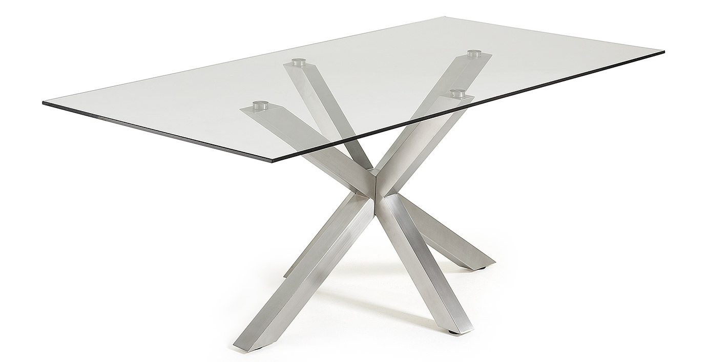 Mesa ARYA acero y cristal transparente