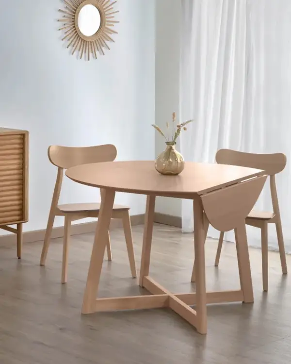 Mesa de comedor redonda extensible plegable fresno claro