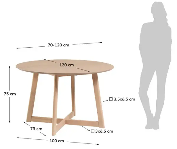 Mesa de comedor redonda extensible plegable fresno claro