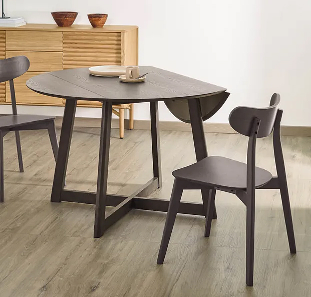 Mesa de comedor redonda extensible plegable fresno oscura