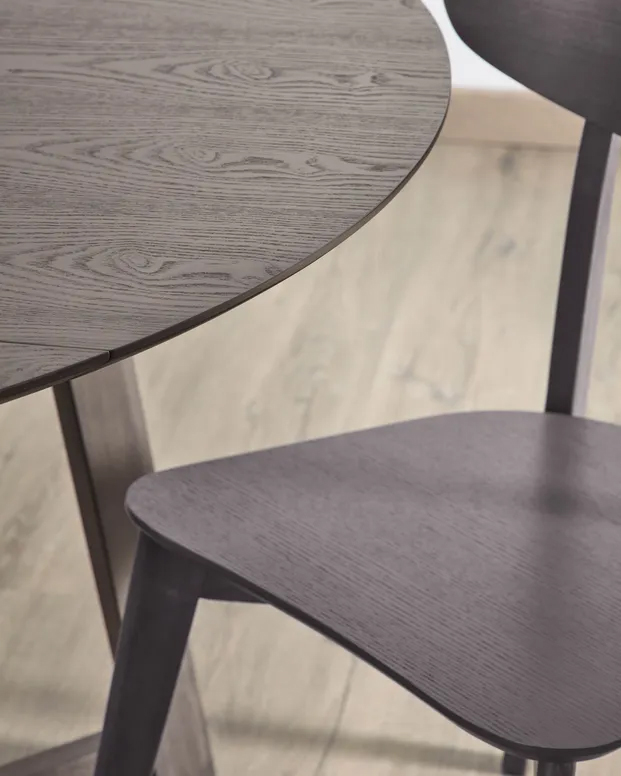 Mesa de comedor redonda extensible plegable fresno oscura