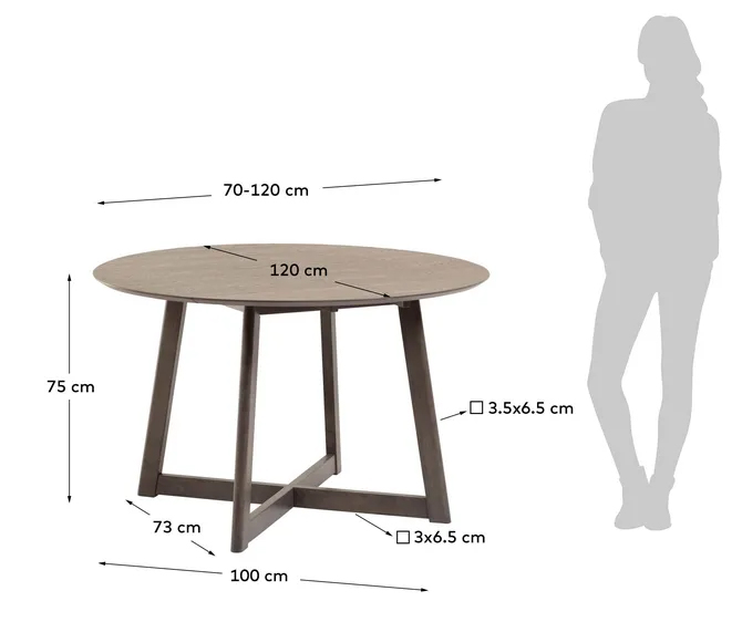 Mesa de comedor redonda extensible plegable fresno oscura