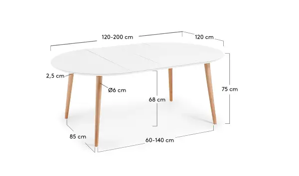 Mesa de comedor redonda 120 extensible nórdica Oqui con Defectos