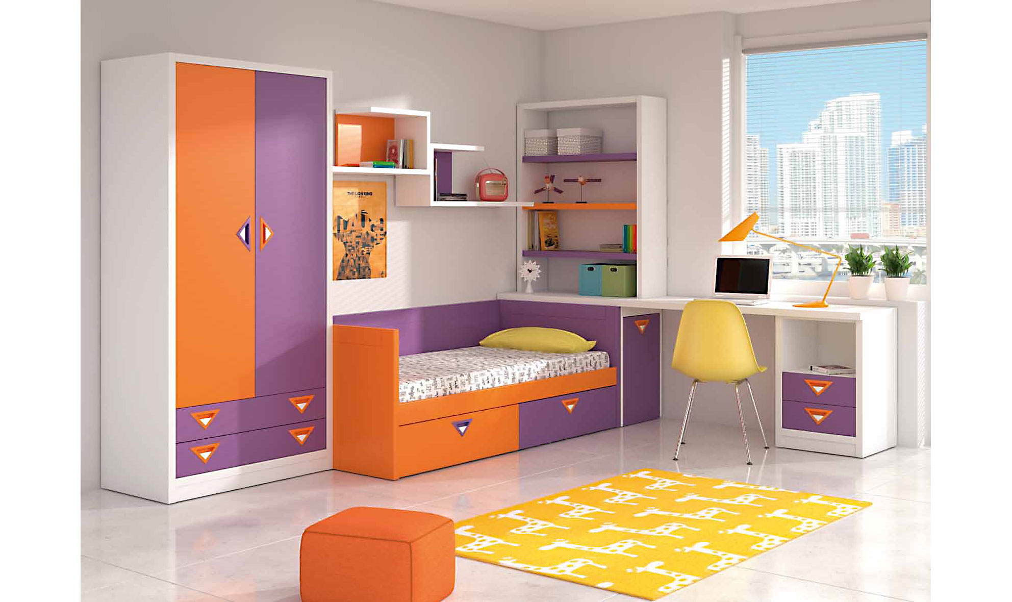 Dormitorio Infantil modular con Armario.