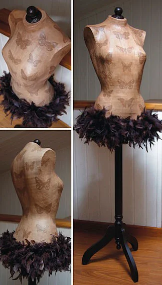 Maniquí estampado mariposas con plumas