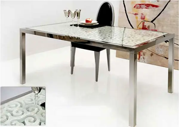 Mesa acero inox nácar y volutas