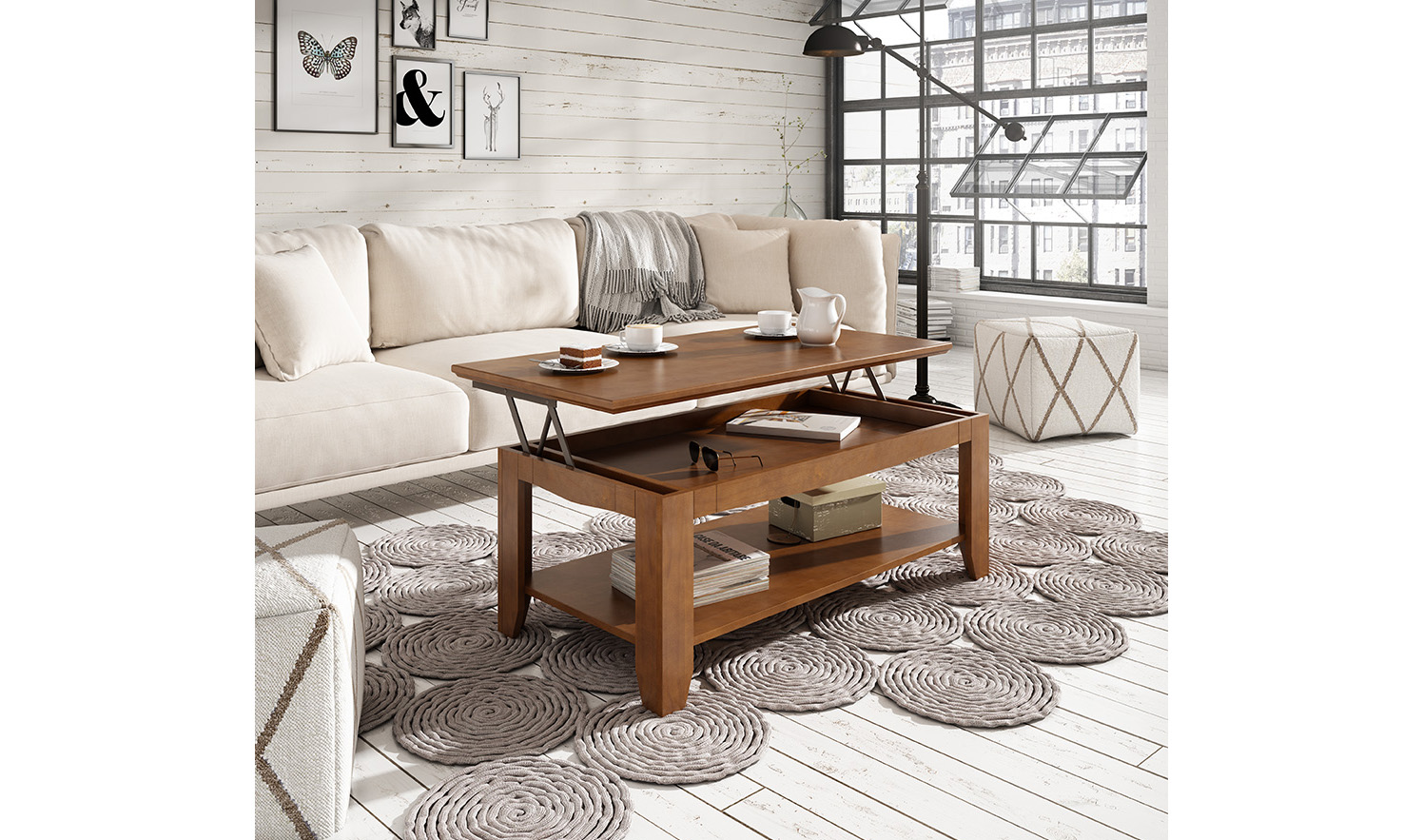 Mesa centro colonial con estante elevable Bora Bora