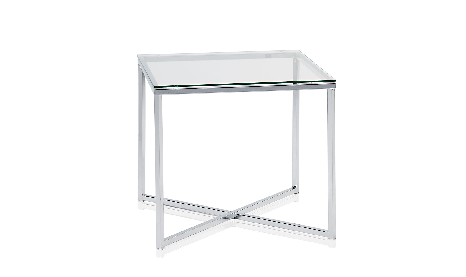 Mesa cuadrada cristal cromado en tope