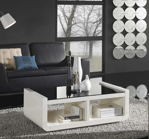 Mesa de Centro Moderna Blanco Roto y Cristal