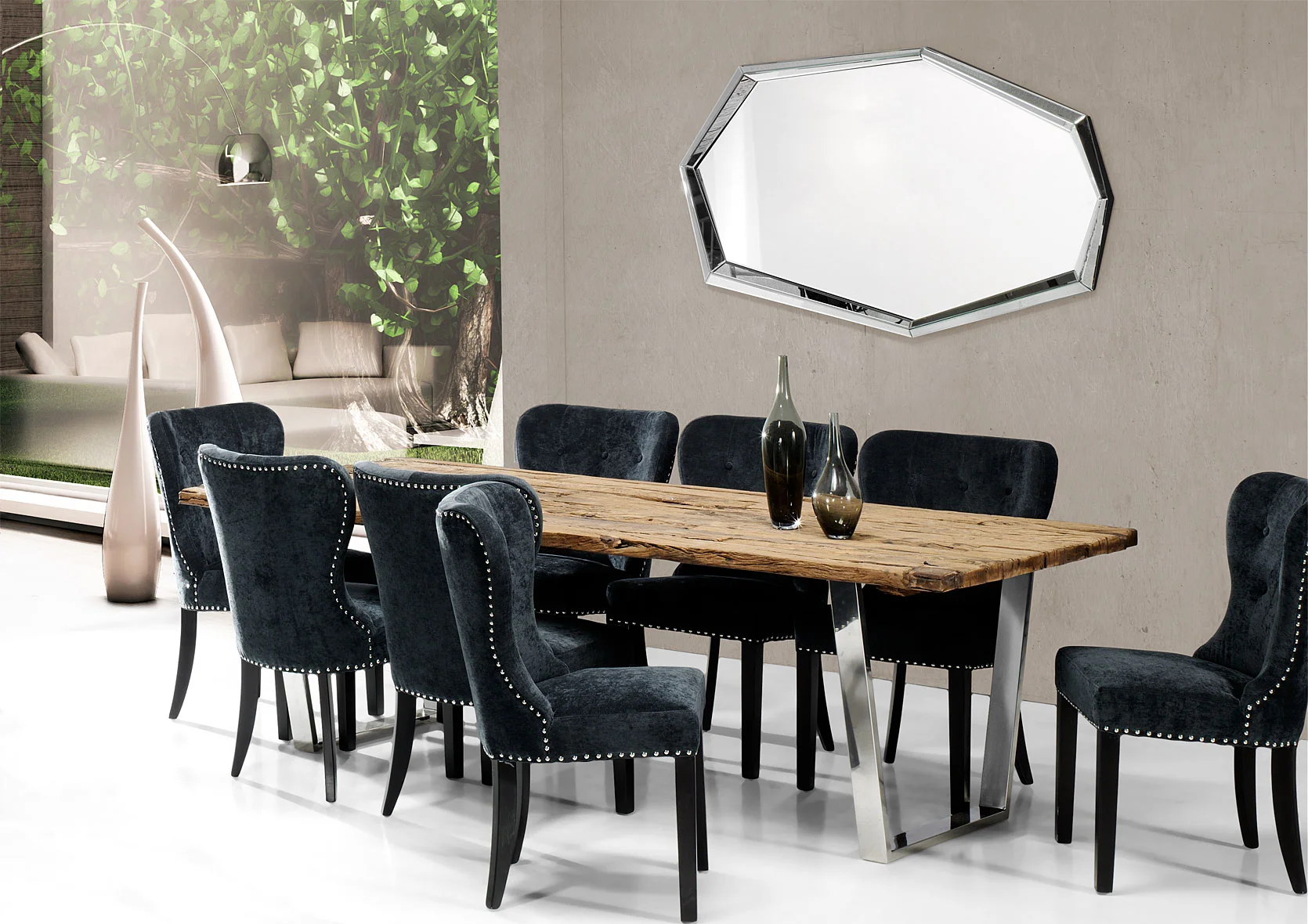 Mesa de comedor acero y madera reciclada