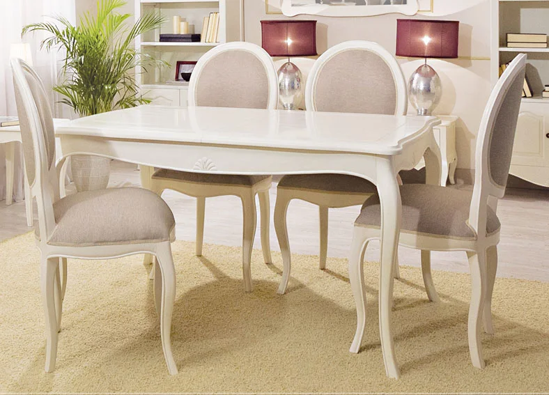 Mesa de comedor extensible blanca Vintage París