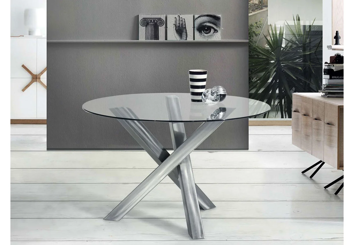 Mesa de comedor trípode acero pulido