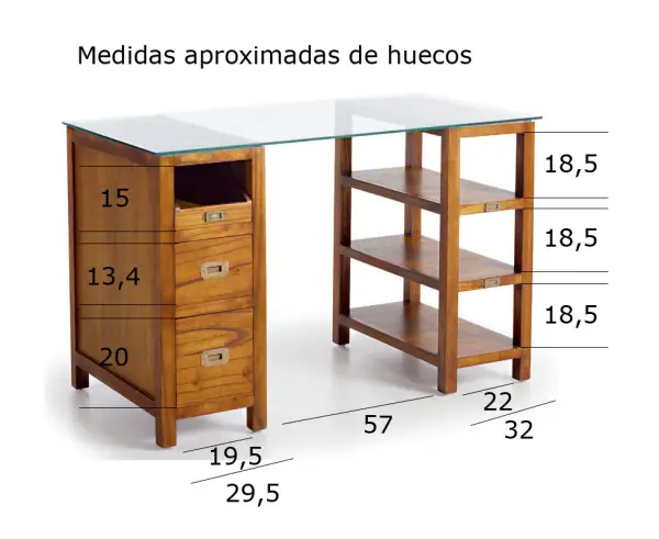 Mesa de escritorio 3 cajones 3 huecos Colonial Star