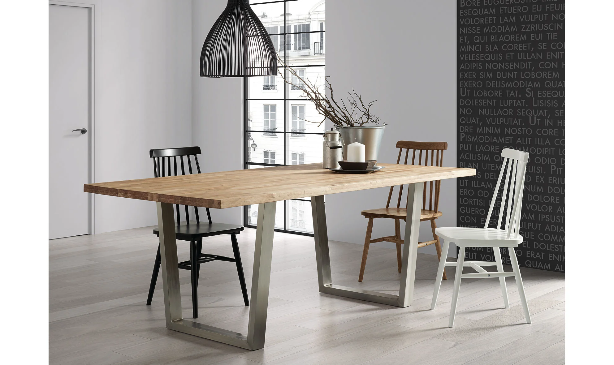 Mesa de roble inoxidable