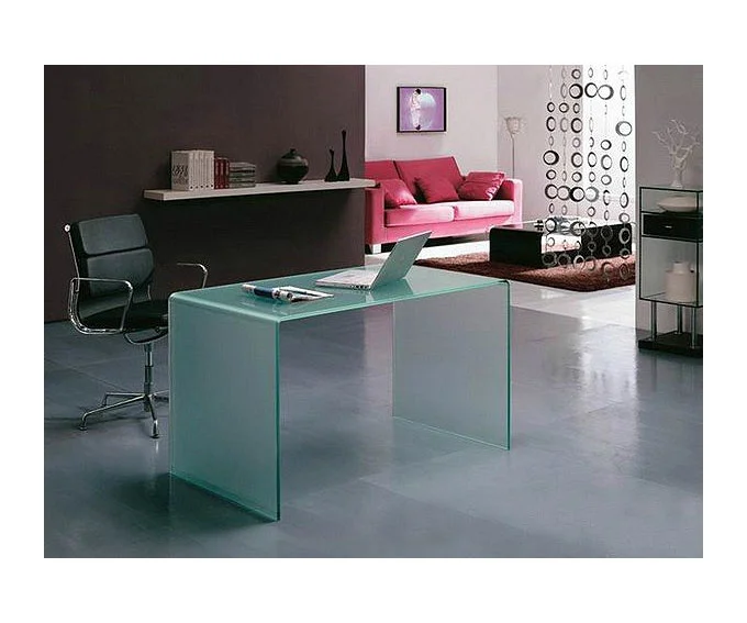 Mesa escritorio cristal curvado blanco