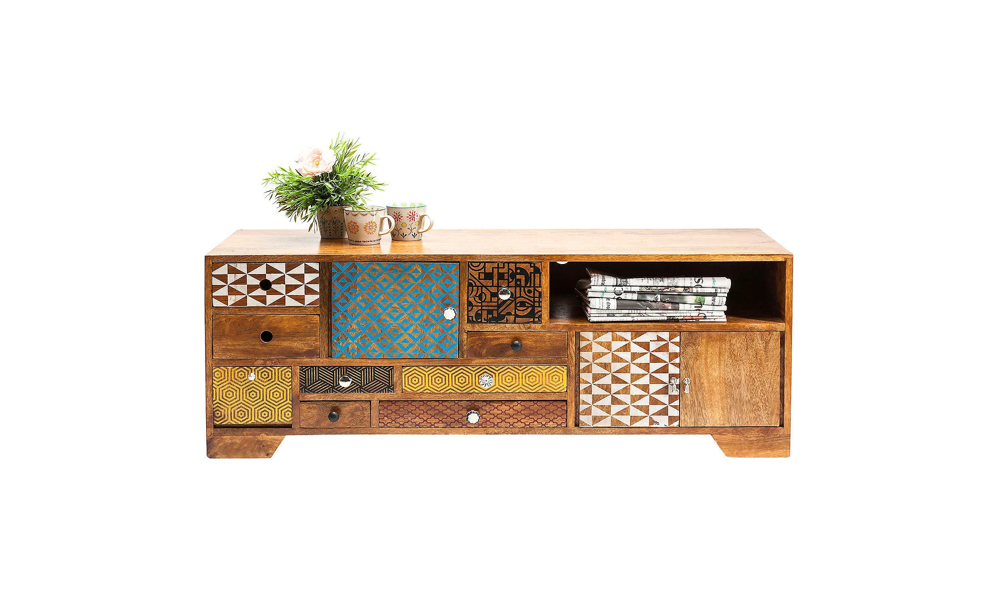 Mueble TV vintage Soleil 3 puertas 9 cajones