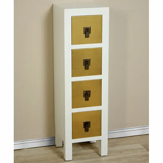 Mueble auxiliar 4 cajones blanco y oro Vintage Bise