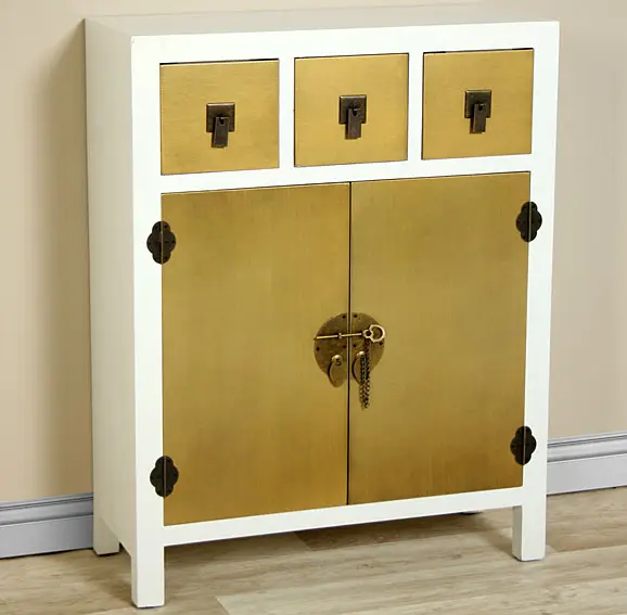 Mueble de entrada blanco y oro Vintage Bise