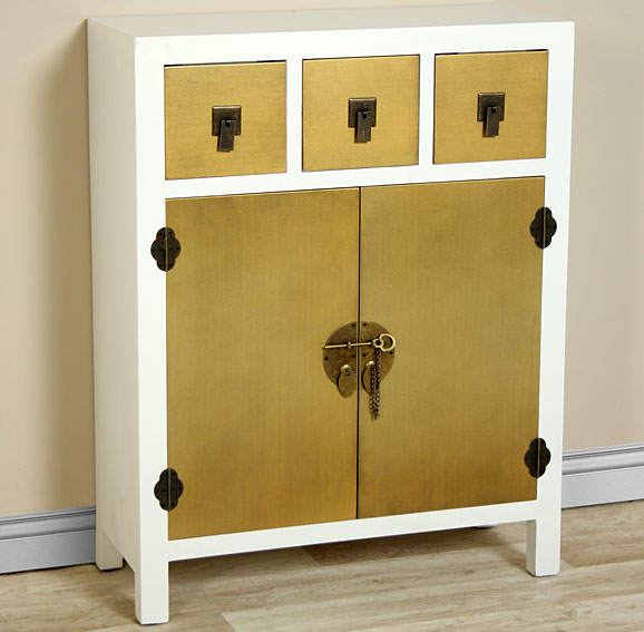 Mueble de entrada blanco y oro Vintage Bise