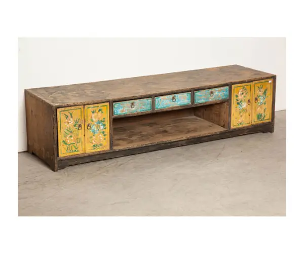 Mueble de tv. amarillo y azul flores tibet