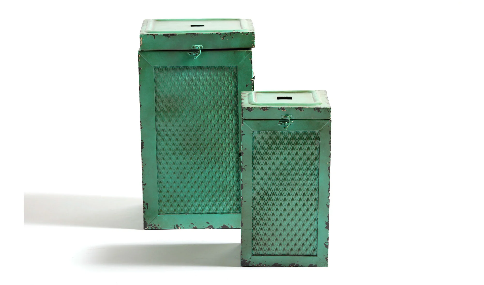 Set 2 taburetes caja verdes vintage Antique