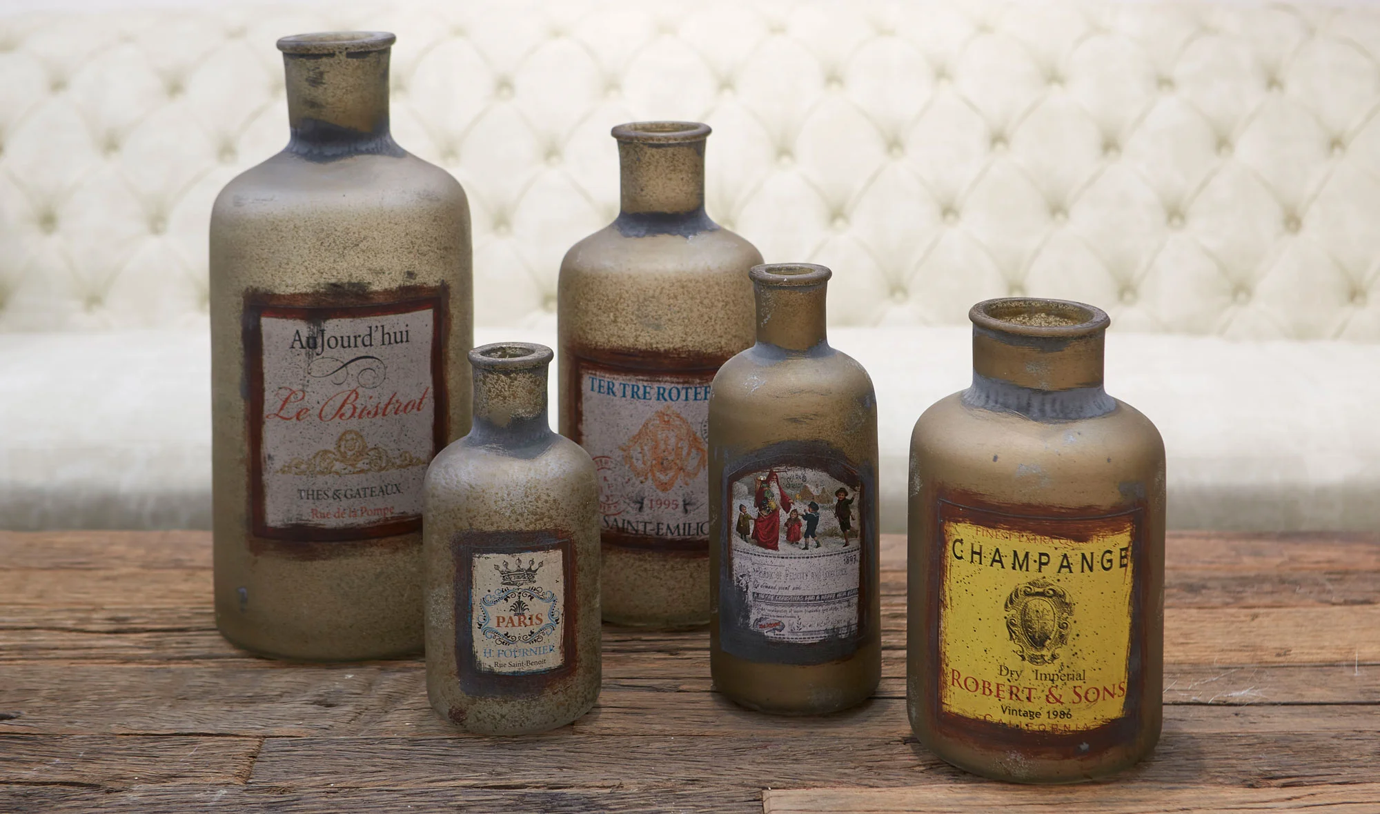 Set 5 botellas decorativas antique