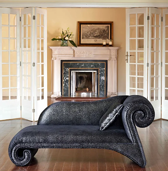 Sofa Chaise Longue Black Silver