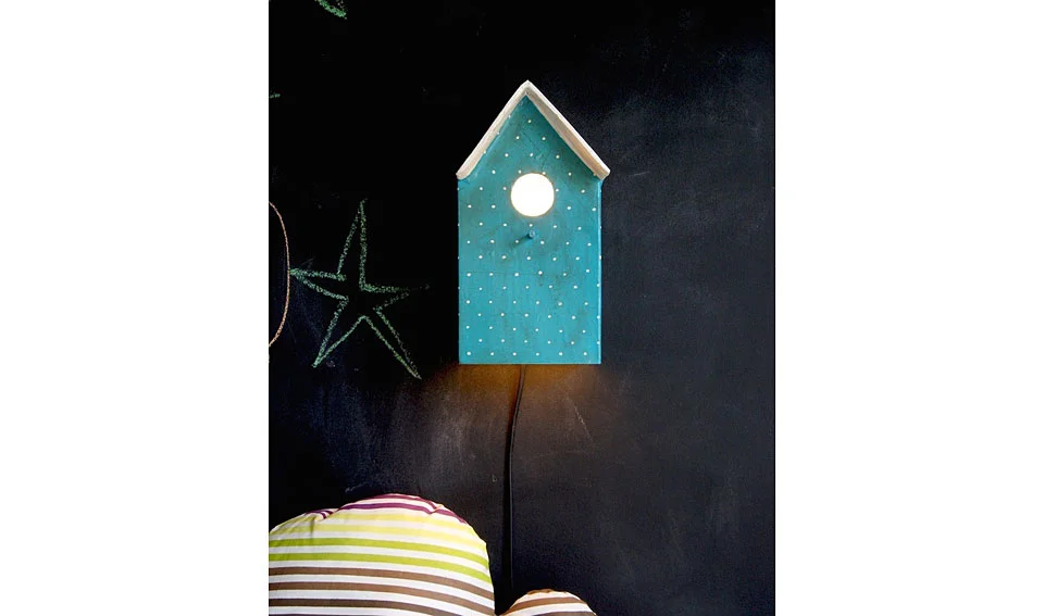 lampara casita color turquesa