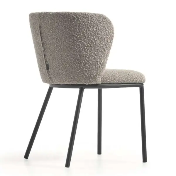 Silla tapizado en borrego gris claro y metal negro Ciselia