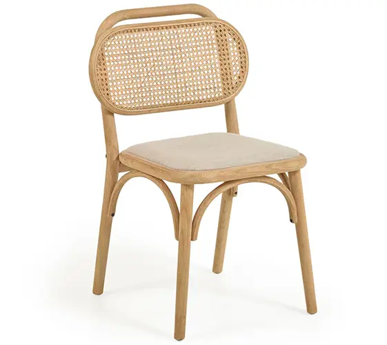 Silla roble natural y ratán asiento tapizado Doriane