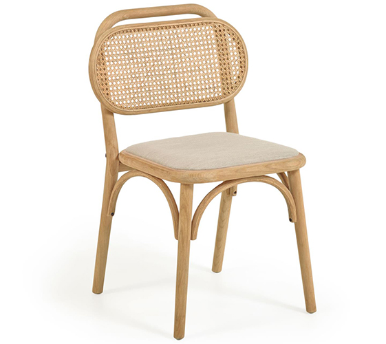 Silla roble natural y ratán asiento tapizado Doriane