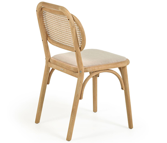 Silla roble natural y ratán asiento tapizado Doriane
