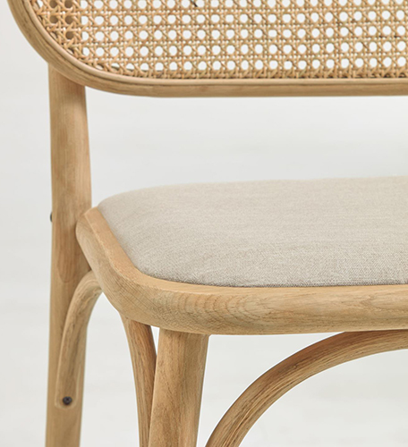 Silla roble natural y ratán asiento tapizado Doriane