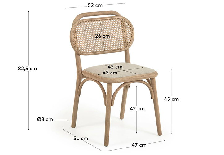 Silla roble natural y ratán asiento tapizado Doriane