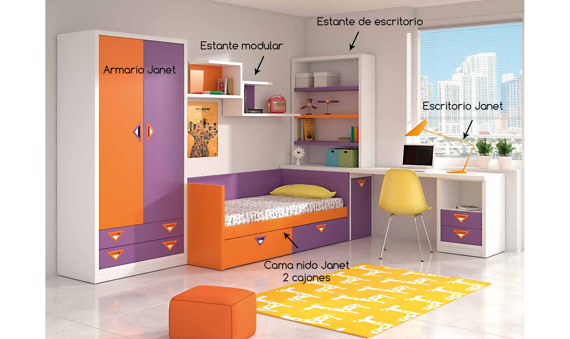 leopardo Casco comedia Dormitorio infantil Janet de lujo en Portobellodeluxe.com. Tu tienda de  muebles de lujo