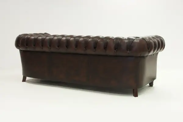 Sofá Chesterfield cuero auténtico con capitoné