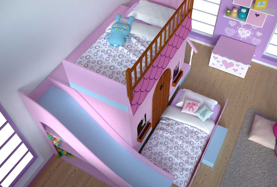 Cama de princesa con tobogán para niños, muebles encantadores para